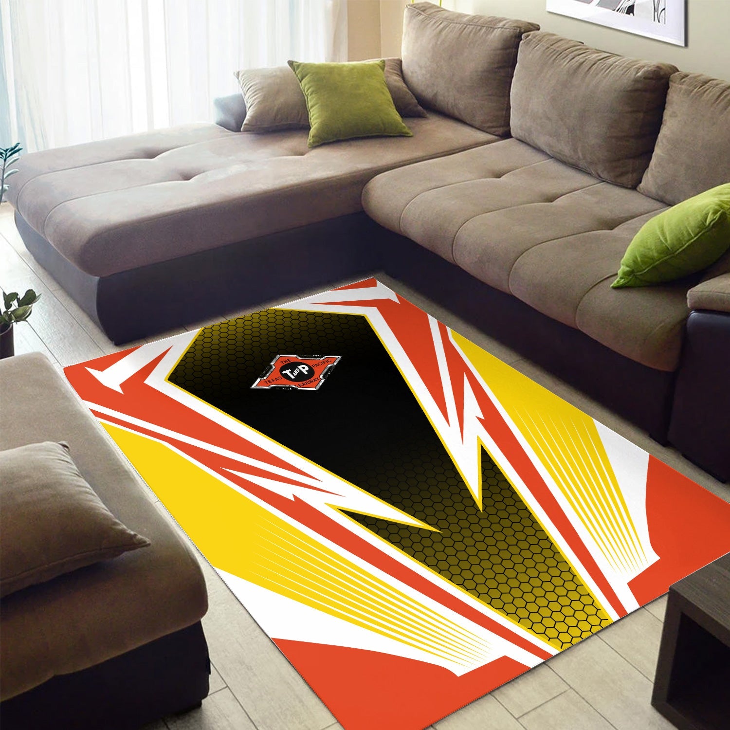 Railspirit Texas and Pacific Railway Area Rug Lightning Graphic Style Rug Gift Idea For Train Lover