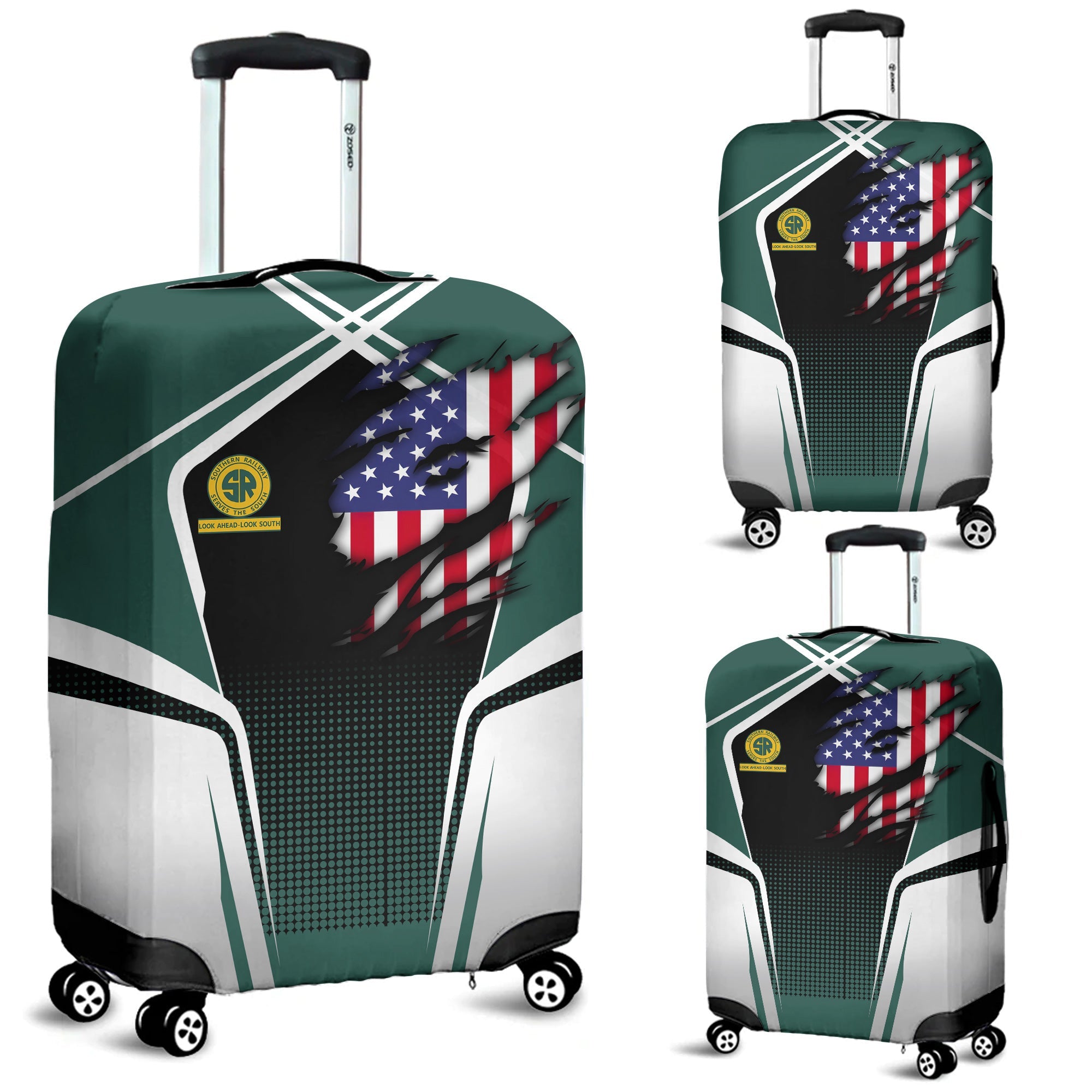 Railspirit Personalized Southern Railway U.S Luggage Cover American Eagle Vintage Train SOU Luggage Protection