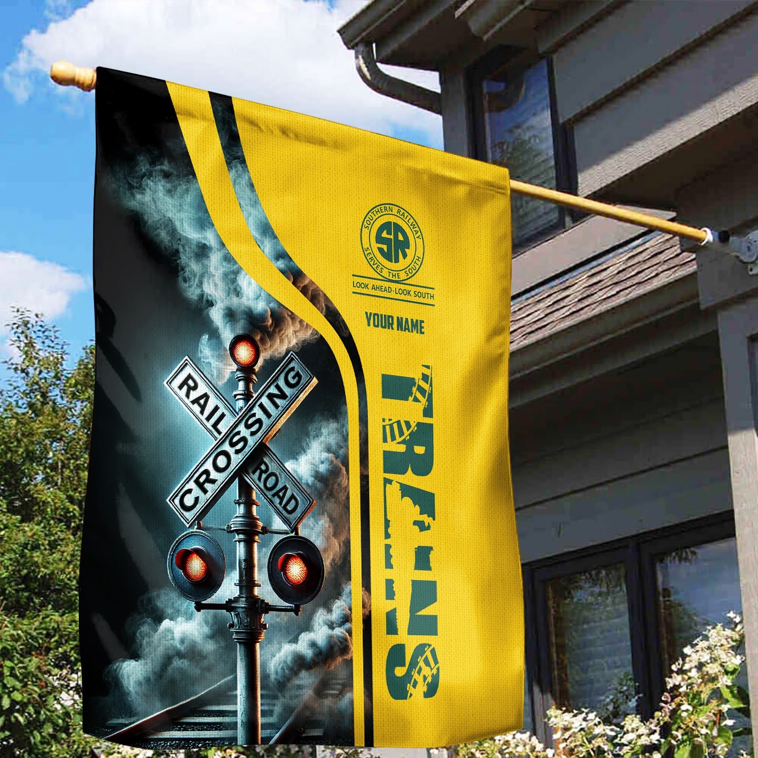 Railspirit Personalized Southern Railway U.S Garden Flag Railroad Crossing Sign SOU Flag All Over Print