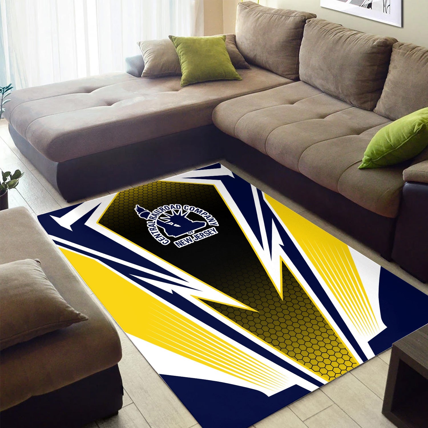 Railspirit CNJ Jersey Central Railroad Area Rug Lightning Graphic Style Rug Gift Idea For Train Lover