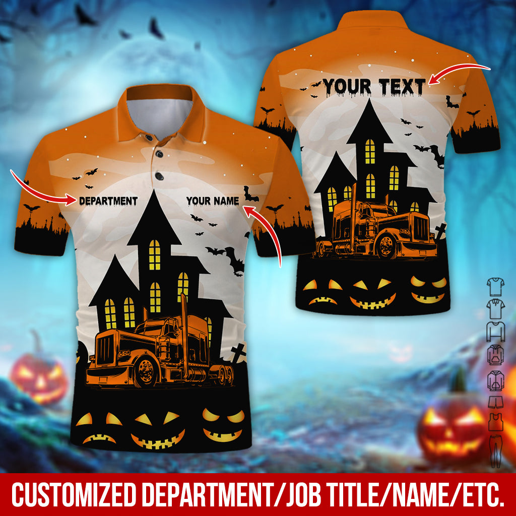 Custom Name Trucker Halloween Shirt, 3D Printed Design, Perfect Gift for Husband, Dad, or Grandpa Who Drives Trucks
