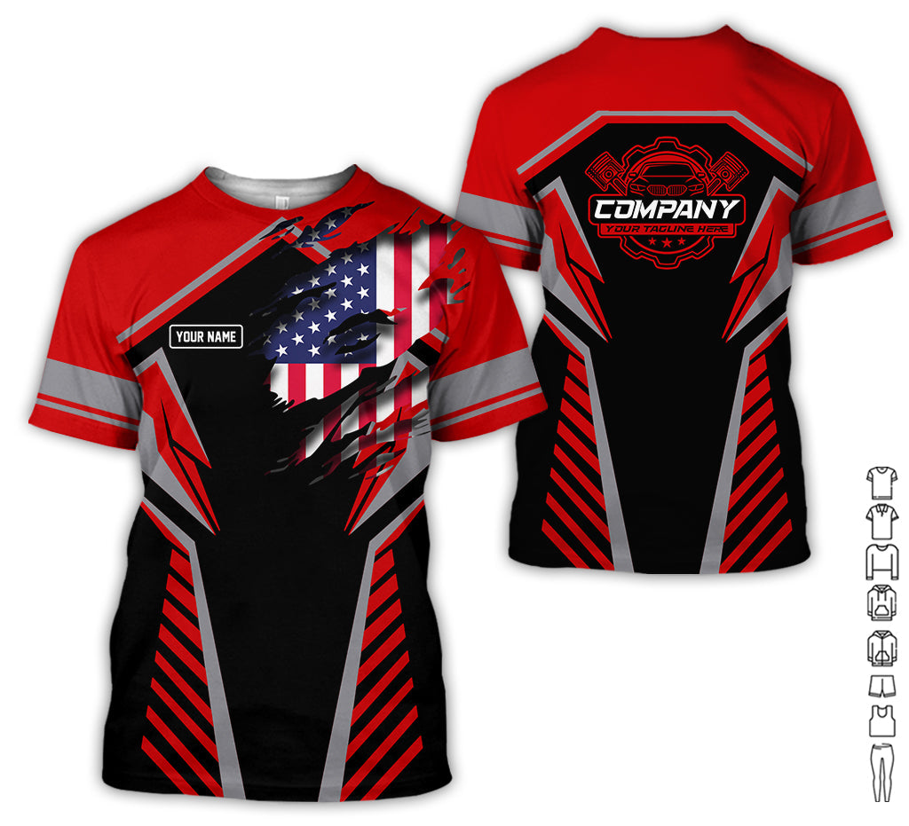 Personalized Diesel Mechanic Shirt, Red Garage Uniform, Gift for Car Guys & Technicians, Size S to 5XL