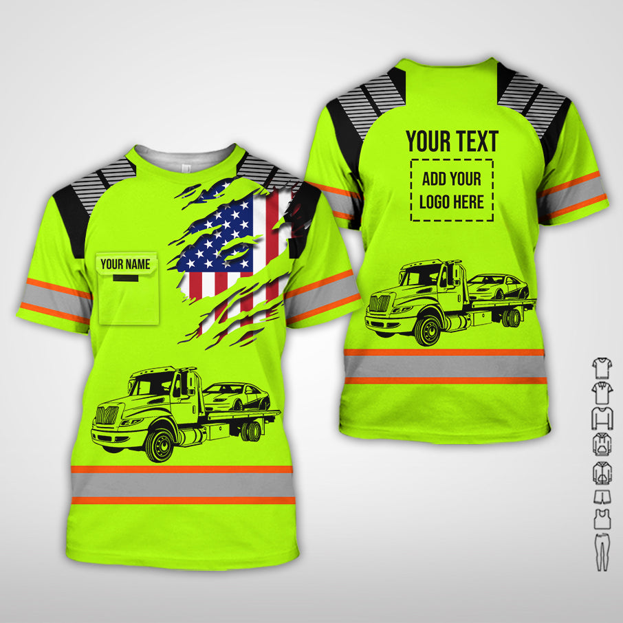 Custom Name Love Tow Truck Clothes, 3D Printed Pocket, Personalized Driver Apparel