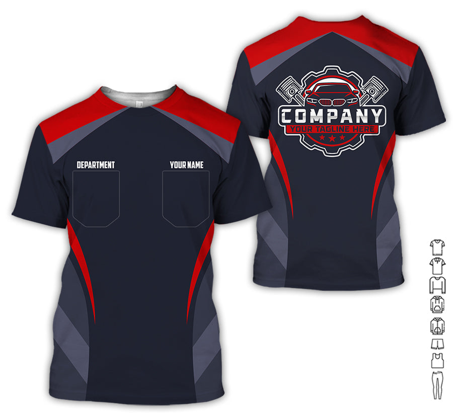 Custom Name Mechanic Shirt, Unisex Red Crew Shirt for Automotive Workers, Perfect Gift for Him, Size S to 5XL, Printed Poket Shirt