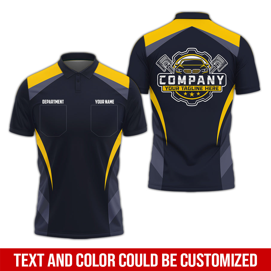 Custom Name Mechanic Shirt, Unisex Yellow Crew Shirt for Automotive Workers, Perfect Gift for Him, 3D Printed Pocket Shirt