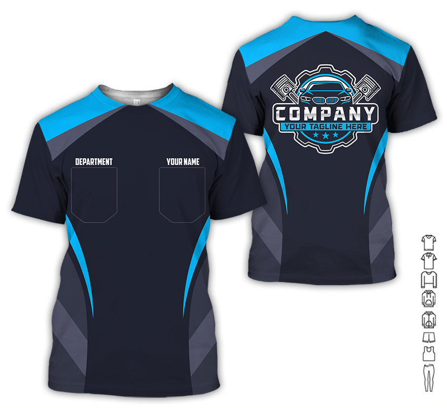 Custom Name Mechanic Shirt, Unisex Blue Crew Shirt for Automotive Workers, Perfect Gift for Him, Size S to 5XL