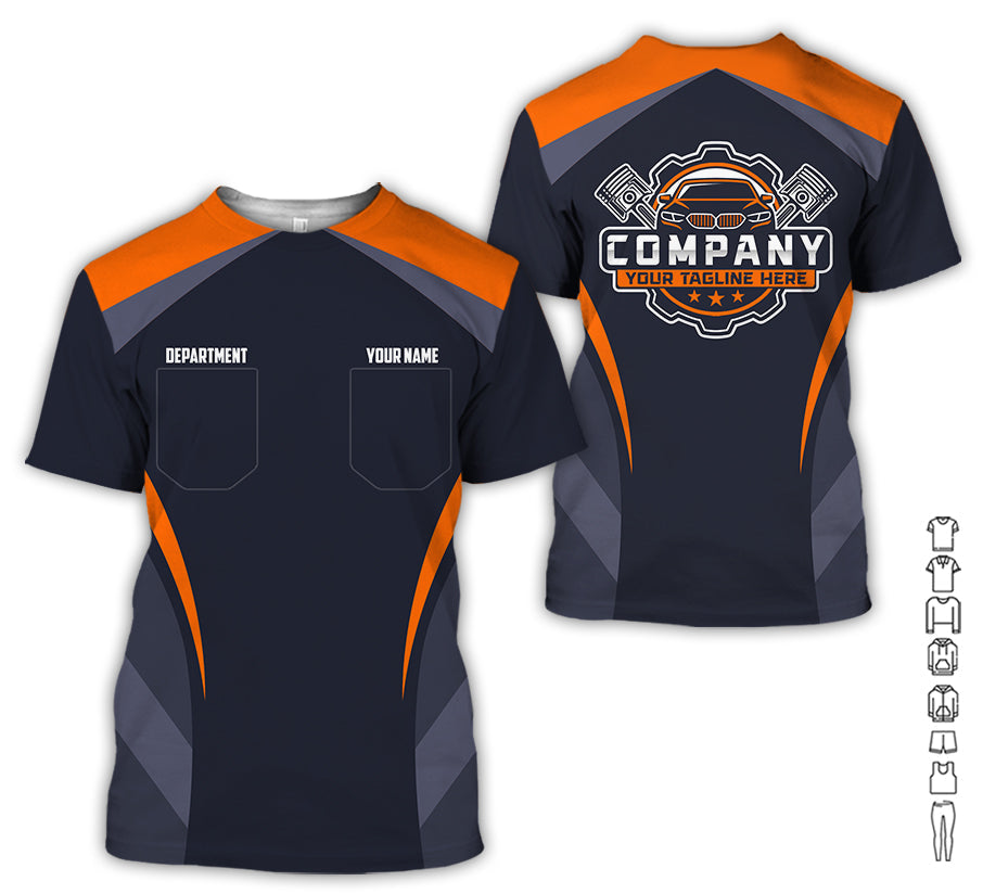 Custom Name Mechanic Shirt, Unisex Orange Crew Shirt for Automotive Workers, Perfect Gift for Him, 3D Printed Pocket Shirt