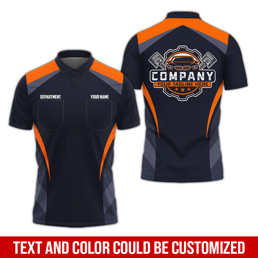 Custom Name Mechanic Shirt, Unisex Orange Crew Shirt for Automotive Workers, Perfect Gift for Him, 3D Printed Pocket Shirt