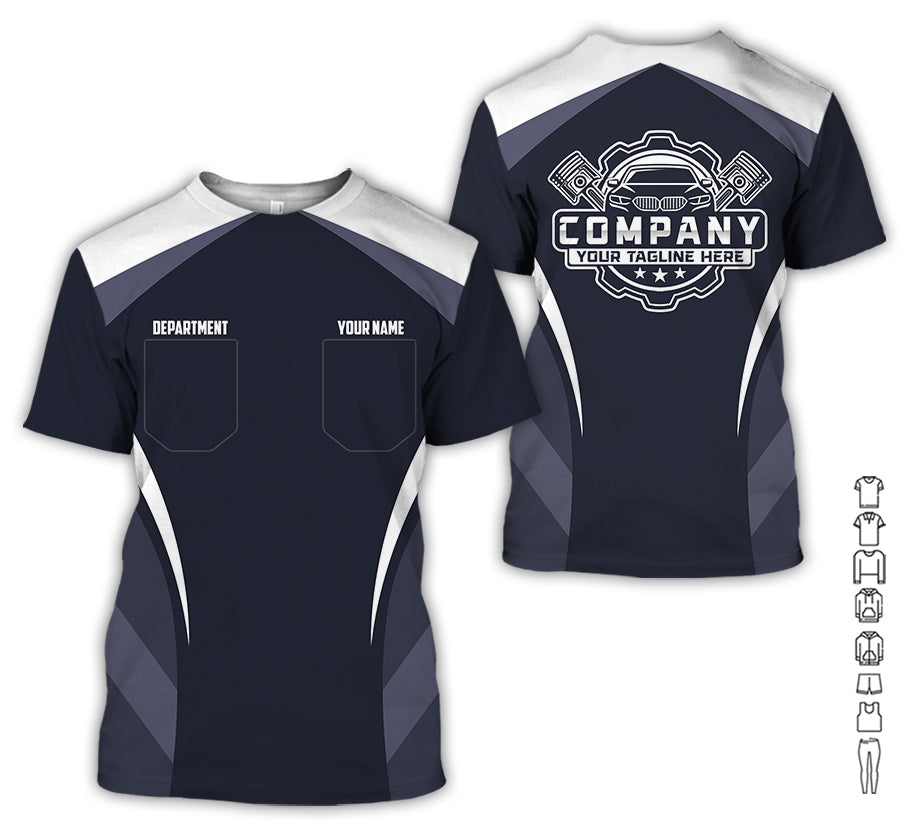 Custom Name Mechanic Shirt, Unisex White Crew Shirt for Automotive Workers, Perfect Gift for Him, 3D Printed Pocket Shirt