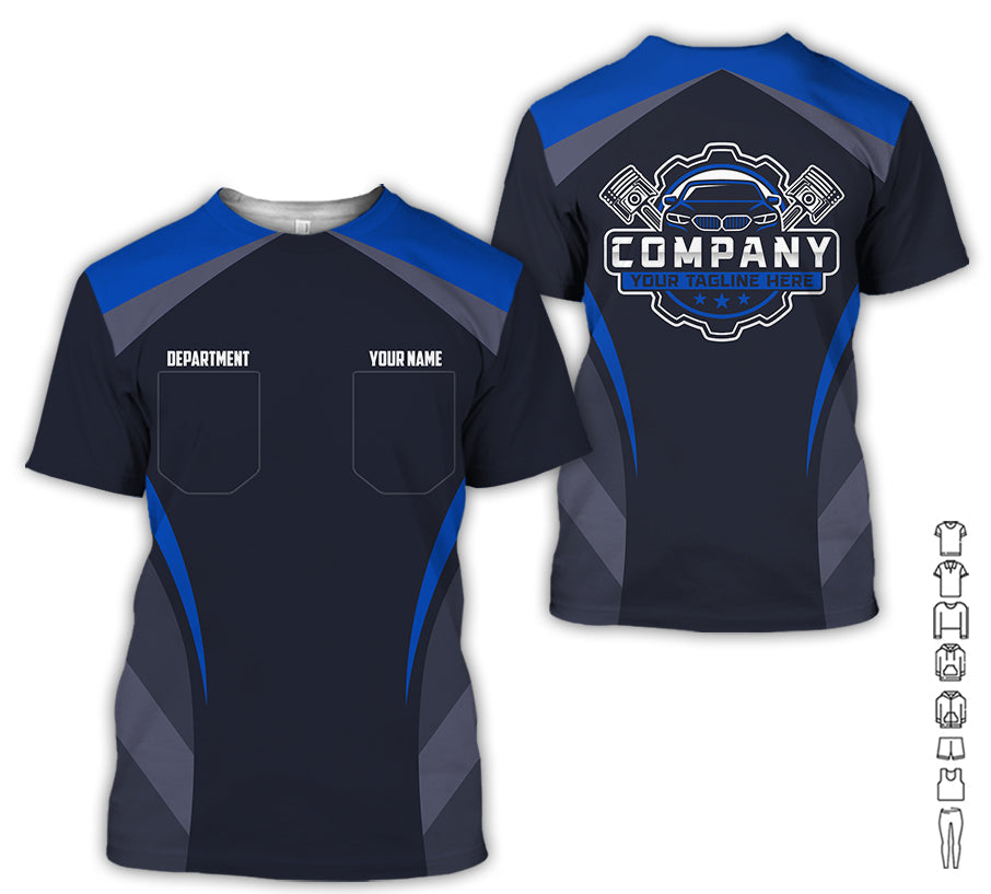 Custom Name Mechanic Shirt, Unisex Navy Crew Shirt for Automotive Workers, Perfect Gift for Him, 3D Printed Pocket Shirt