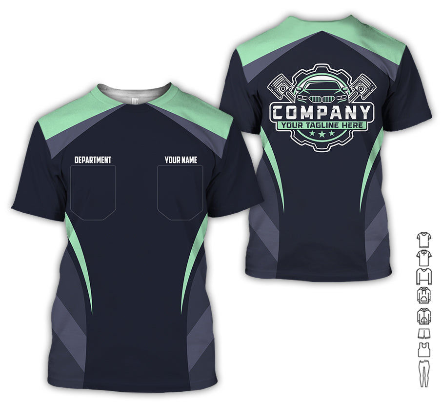 Custom Name Mechanic Shirt, Unisex Seafoam Crew Shirt for Automotive Workers, Perfect Gift for Him, 3D Printed Pocket Shirt