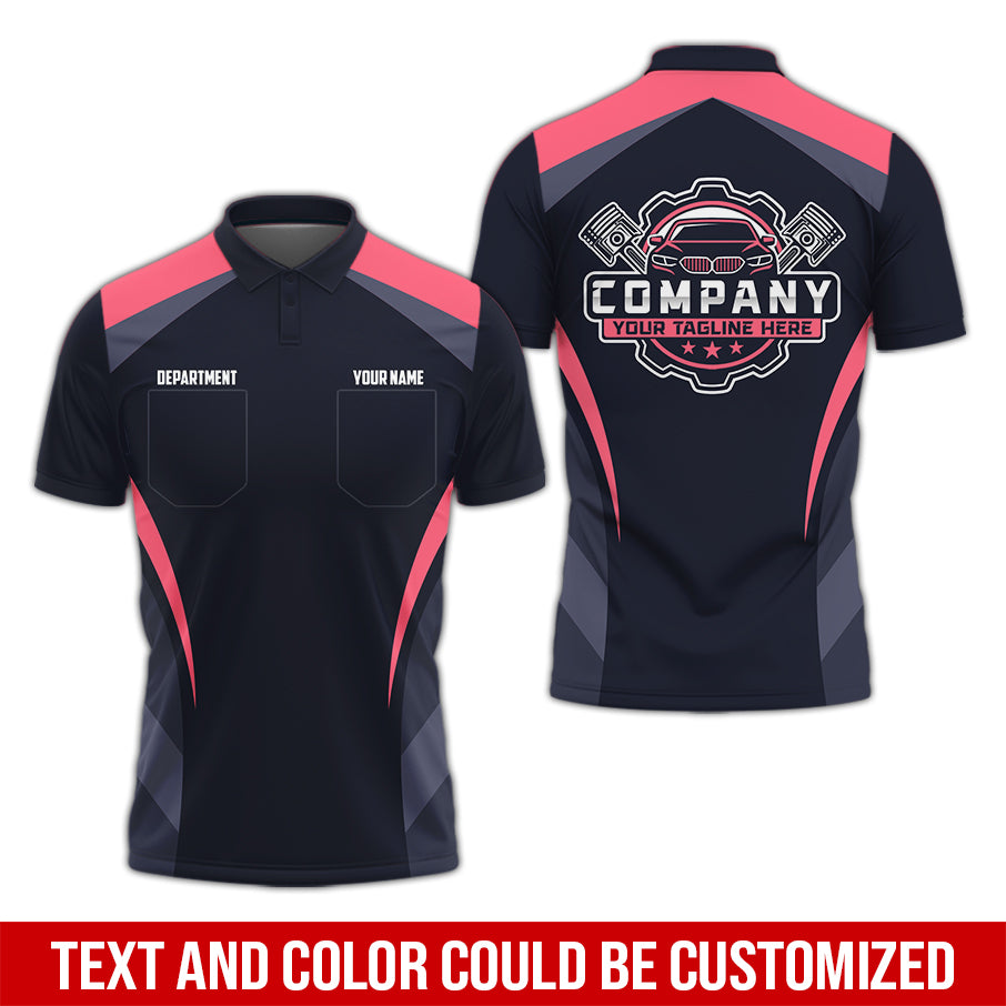 Custom Name Mechanic Shirt, Unisex Neon Pink Crew Shirt for Automotive Workers, Perfect Gift for Him, 3D Printed Pocket Shirt