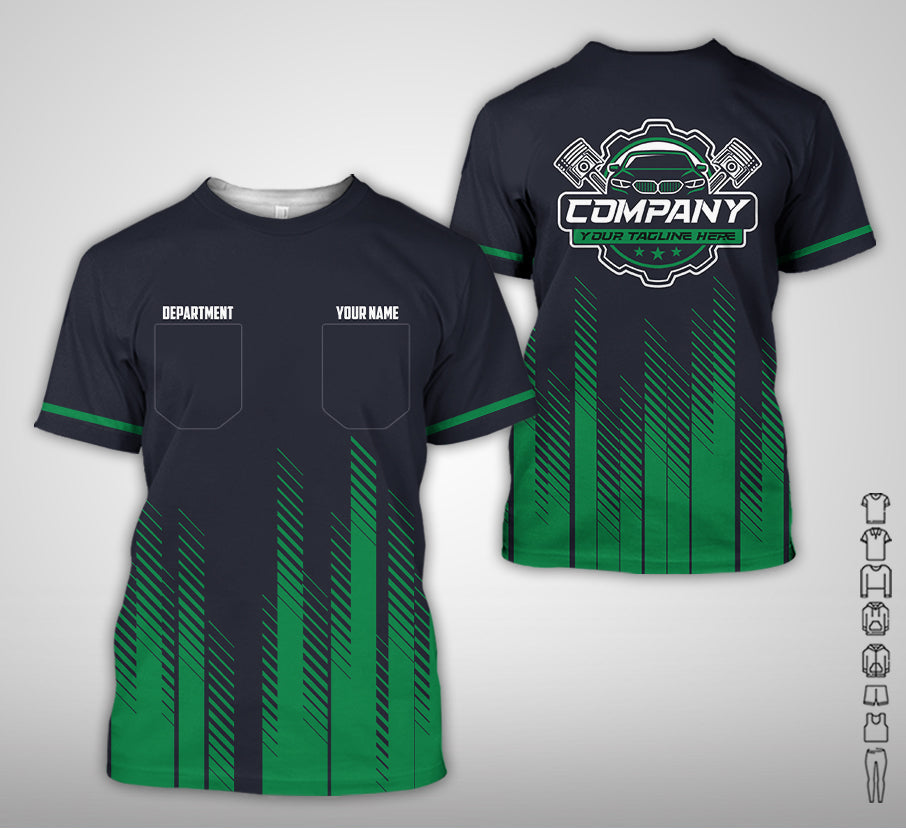 Personalized Mechanic Shirt in Green, 3D Printed Pocket Mechanic Shirt, Custom Name Work Shirt for Car Repair Technicians, Great Gift for Men