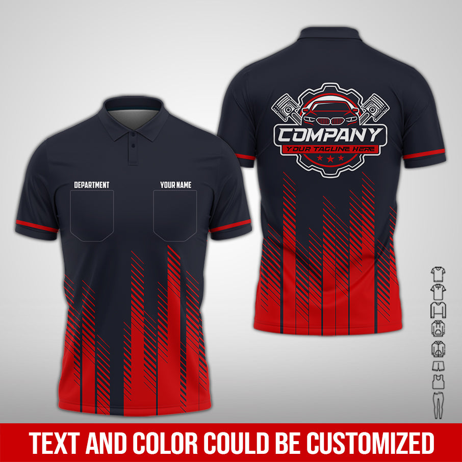 Personalized Mechanic Shirt in Red, 3D Printed Pocket Mechanic Shirt, Custom Name Work Shirt for Car Repair Technicians, Great Gift for Men