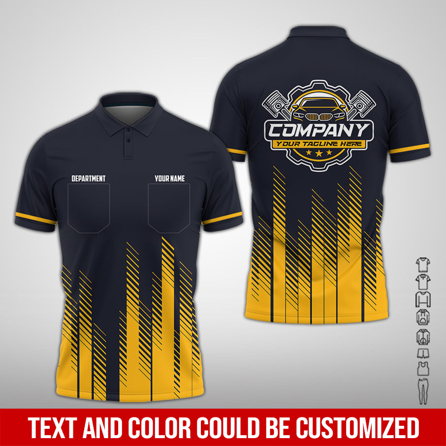 Personalized Mechanic Shirt in Yellow, 3D Printed Pocket Mechanic Shirt, Custom Name Work Shirt for Car Repair Technicians, Great Gift for Men