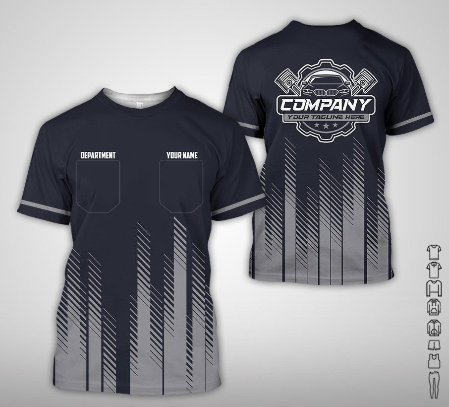 Personalized Mechanic Shirt in Grey, 3D Printed Pocket Mechanic Shirt, Custom Name Work Shirt for Car Repair Technicians, Great Gift for Men