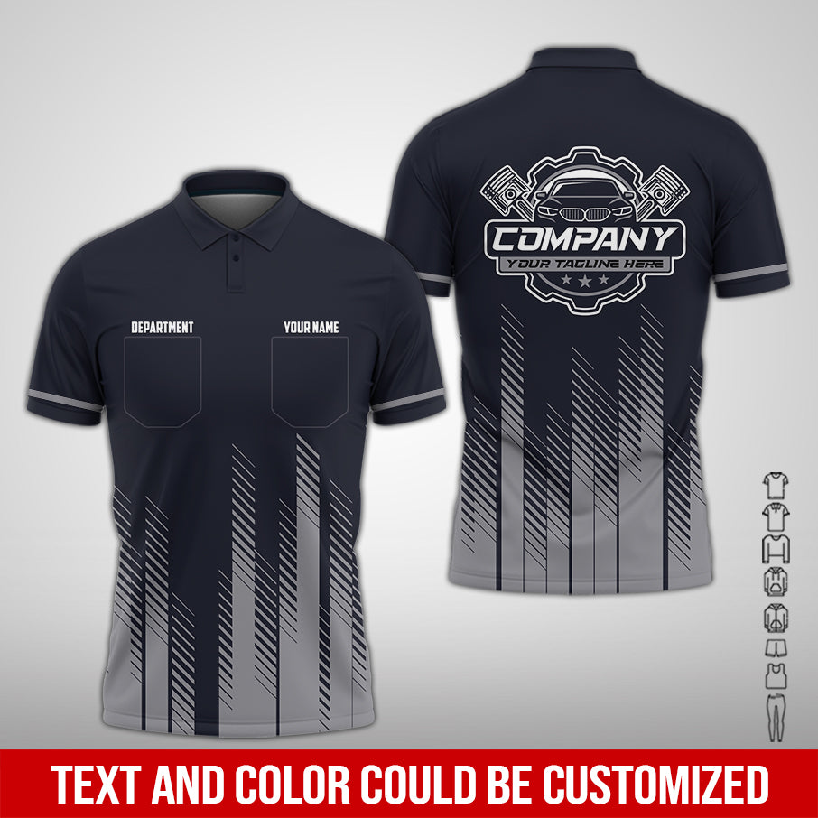 Personalized Mechanic Shirt in Grey, 3D Printed Pocket Mechanic Shirt, Custom Name Work Shirt for Car Repair Technicians, Great Gift for Men