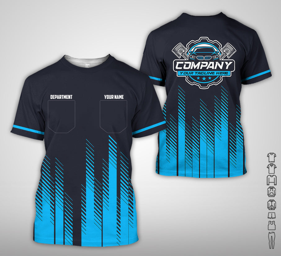 Personalized Mechanic Shirt in Blue, 3D Printed Pocket Mechanic Shirt, Custom Name Work Shirt for Car Repair Technicians, Great Gift for Men