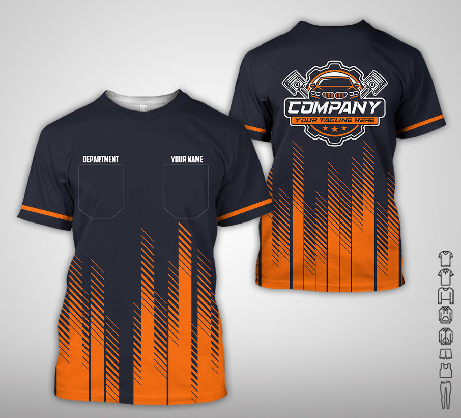 Personalized Mechanic Shirt in Orange, 3D Printed Pocket Mechanic Shirt, Custom Name Work Shirt for Car Repair Technicians, Great Gift for Men