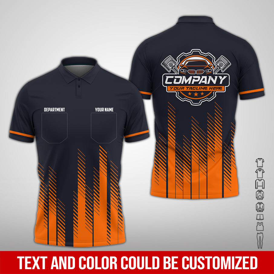 Personalized Mechanic Shirt in Orange, 3D Printed Pocket Mechanic Shirt, Custom Name Work Shirt for Car Repair Technicians, Great Gift for Men