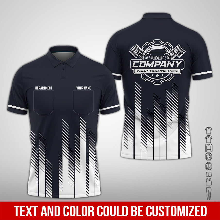 Personalized Mechanic Shirt in White, 3D Printed Pocket Mechanic Shirt, Custom Name Work Shirt for Car Repair Technicians, Great Gift for Men