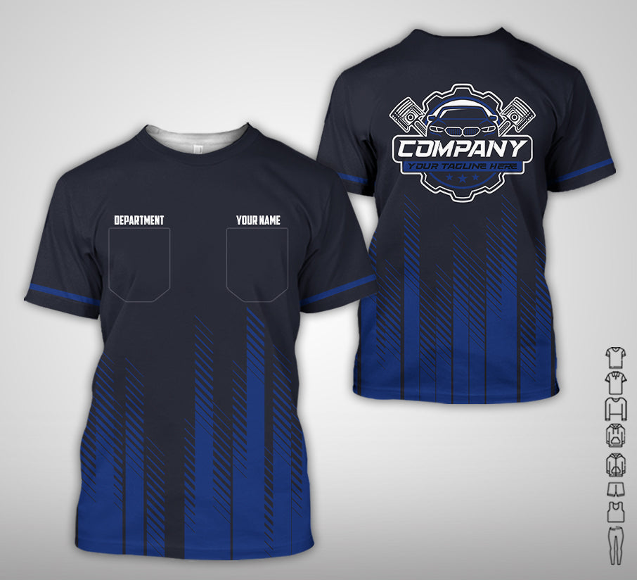 Personalized Mechanic Shirt in Navy, 3D Printed Pocket Mechanic Shirt, Custom Name Work Shirt for Car Repair Technicians, Great Gift for Men