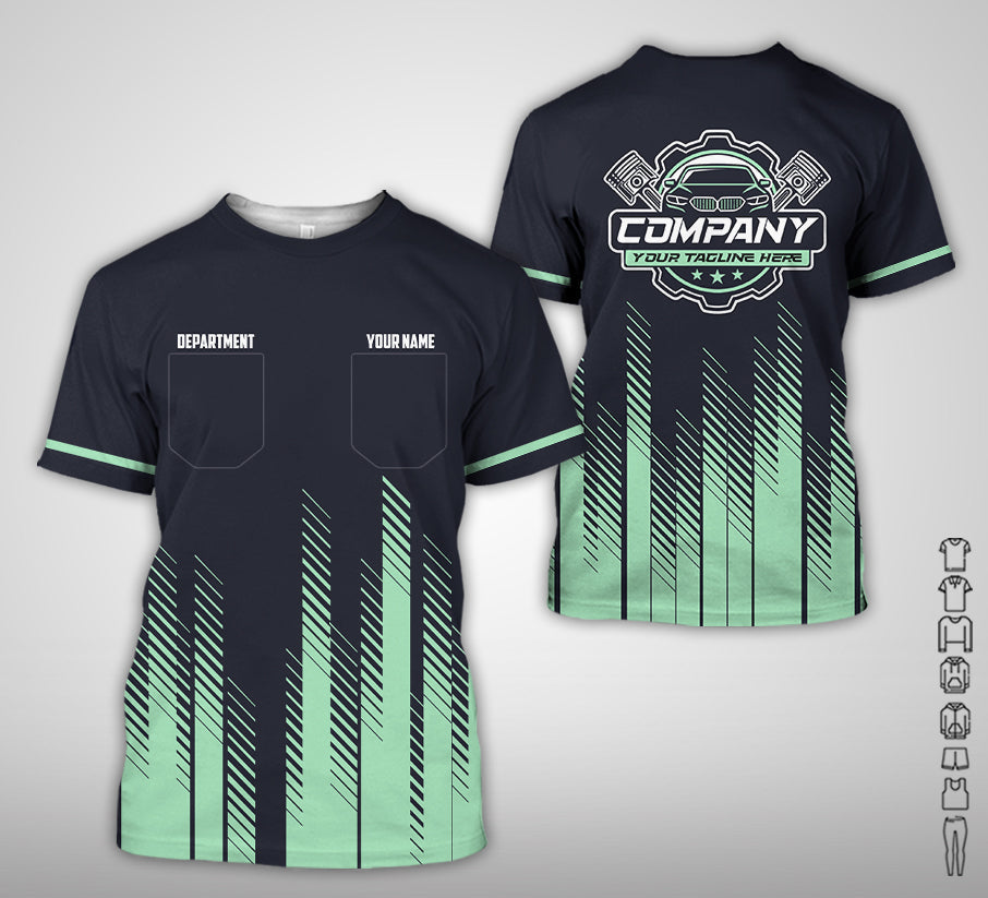 Personalized Mechanic Shirt in Seafoam, 3D Printed Pocket Mechanic Shirt, Custom Name Work Shirt for Car Repair Technicians, Great Gift for Men