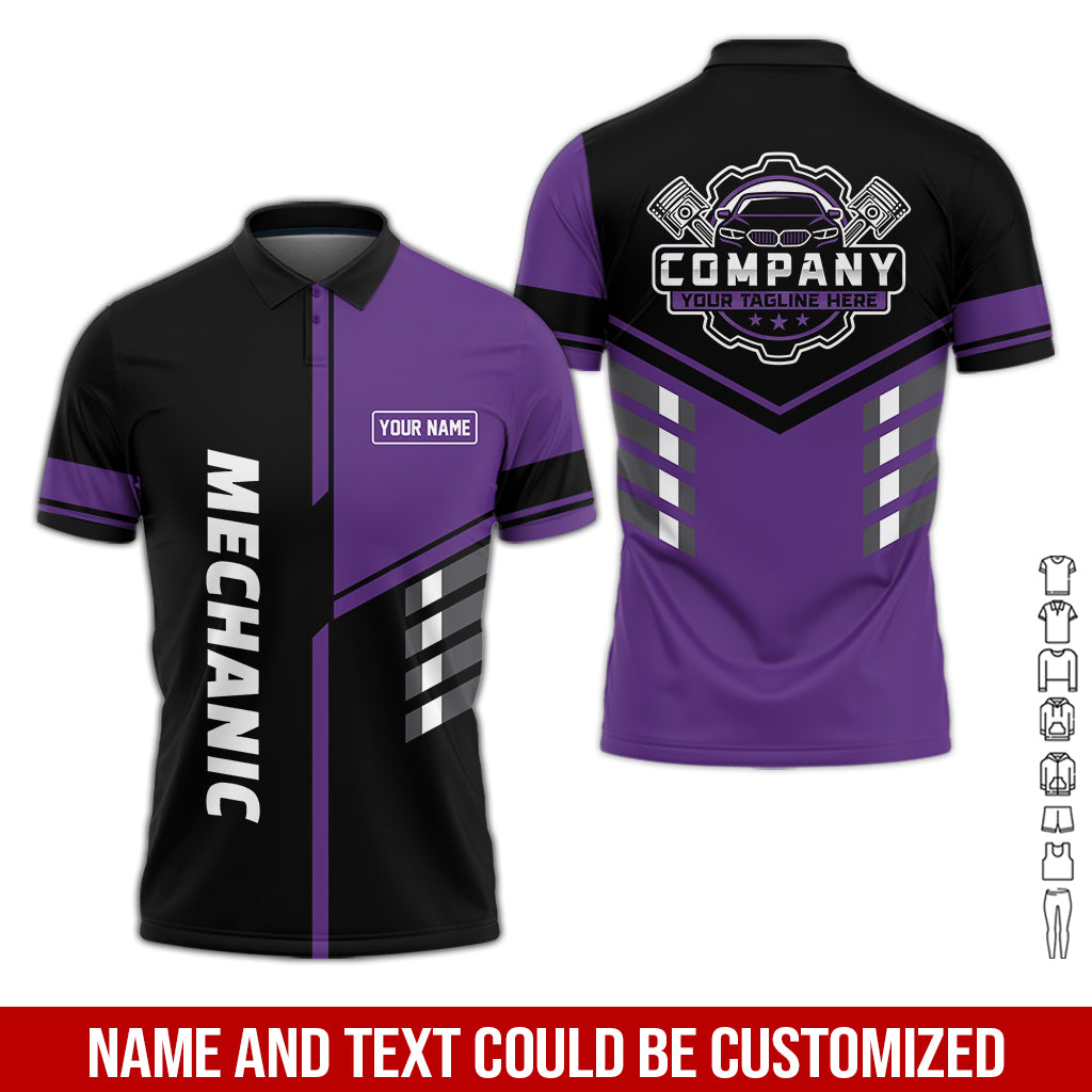 Personalized Work Shirt for Mechanics, Purple 3D Printed Uniform for Men, Perfect Gift for Car Lovers and Garage Workers