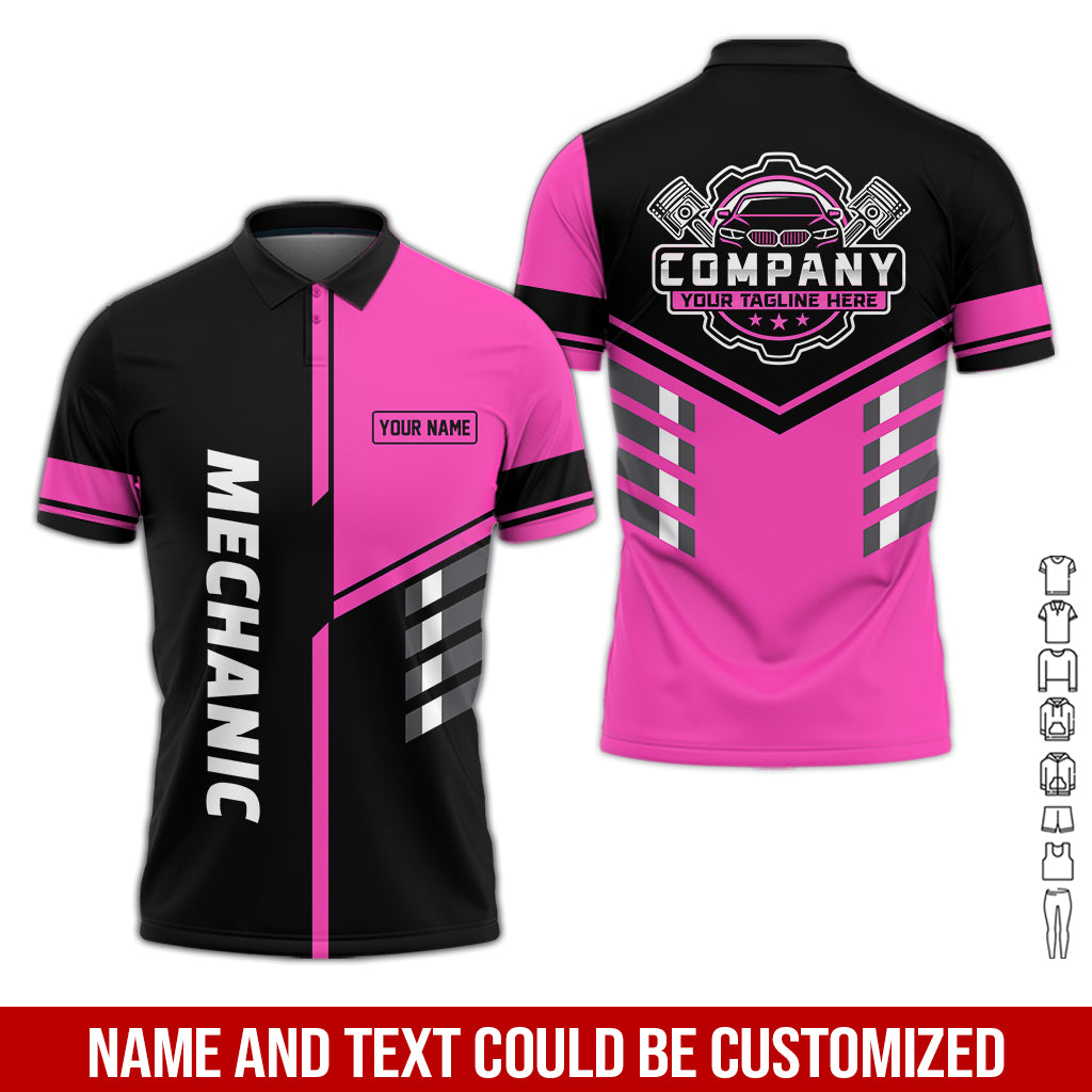 Personalized Work Shirt for Mechanics, Pink 3D Printed Uniform for Men, Perfect Gift for Car Lovers and Garage Workers