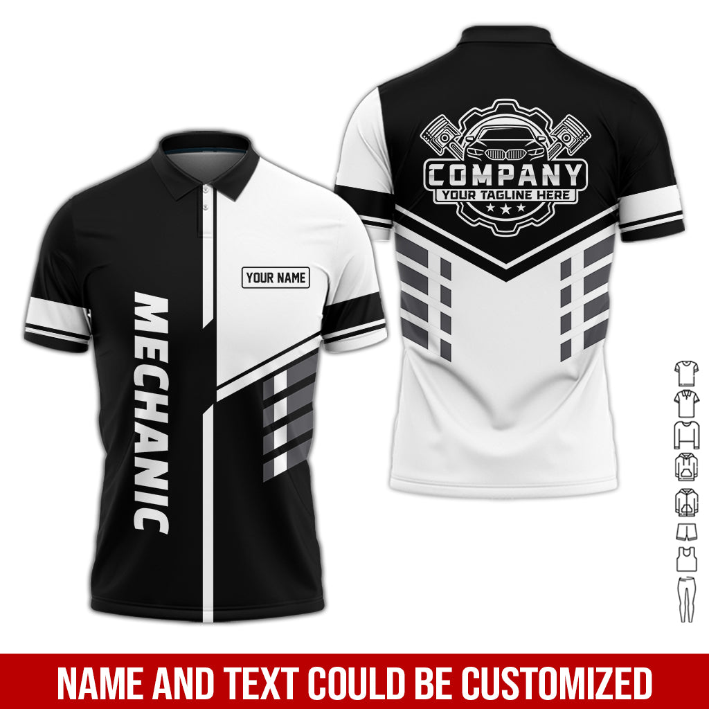 Personalized Work Shirt for Mechanics, White 3D Printed Uniform for Men, Perfect Gift for Car Lovers and Garage Workers