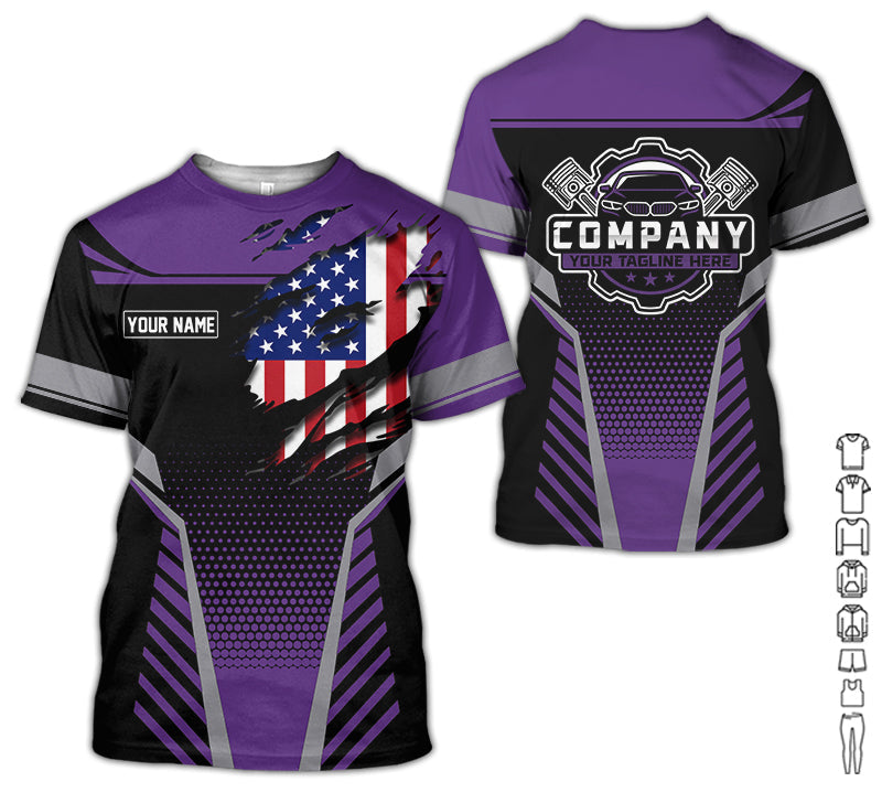 Personalized Work Shirt for Mechanics, Perfect Gift for Car Guys, Diesel Techs, and Shop Crews, Purple Color, Work-Ready Fit