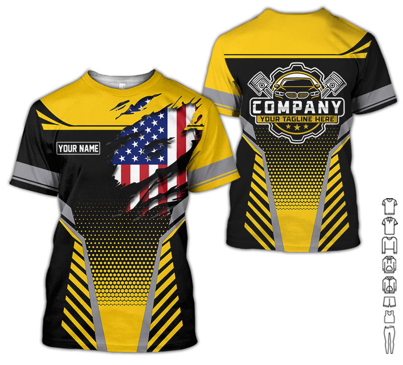 Personalized Work Shirt for Mechanics, Perfect Gift for Car Guys, Diesel Techs, and Shop Crews, Yellow Color, Work-Ready Fit