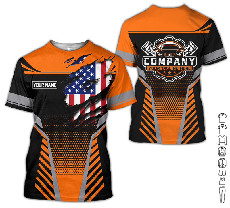 Personalized Work Shirt for Mechanics, Perfect Gift for Car Guys, Diesel Techs, and Shop Crews, Orange Color, Work-Ready Fit