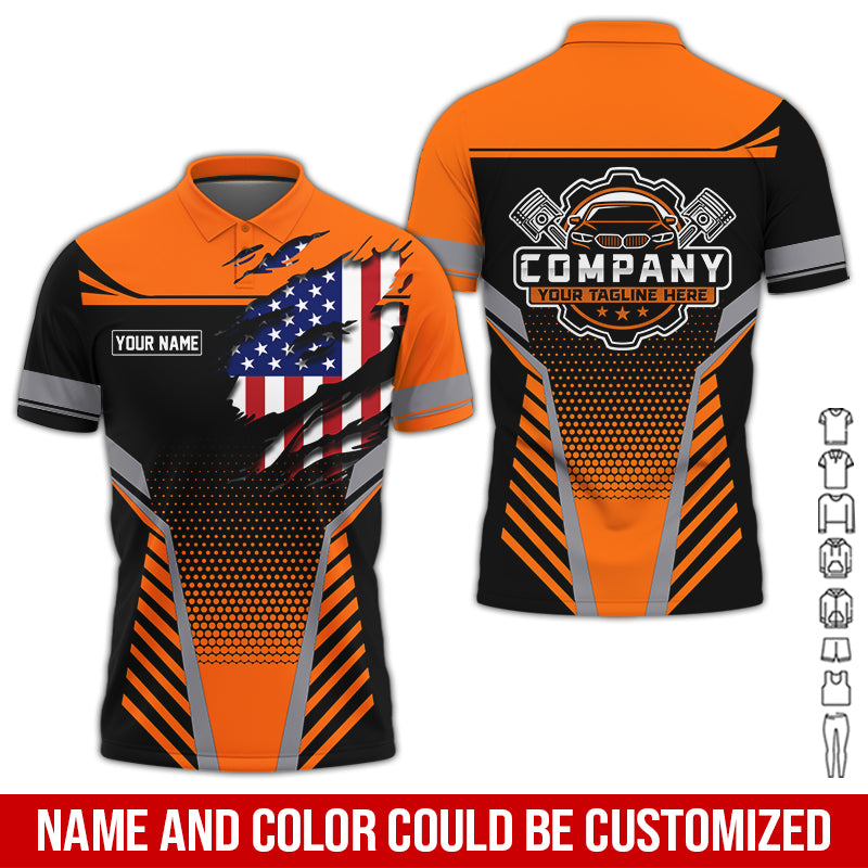 Personalized Work Shirt for Mechanics, Perfect Gift for Car Guys, Diesel Techs, and Shop Crews, Orange Color, Work-Ready Fit