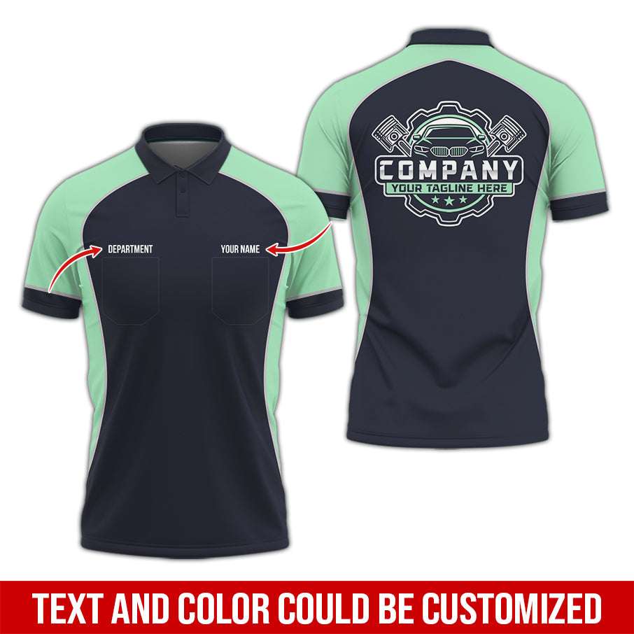 Custom Name Mechanic Shirt for Men, Personalized Garage Workwear Print, Great Gift for Auto Techs, Seafoam Mechanic T-Shirt