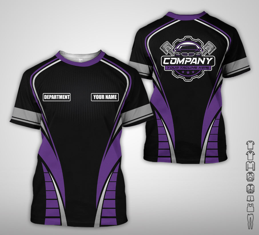 Personalized Mechanic 3D Print Shirt, Purple Mechanic Work Shirt, Gift Idea for Auto Technicians, Comfortable Fit for Men and Women