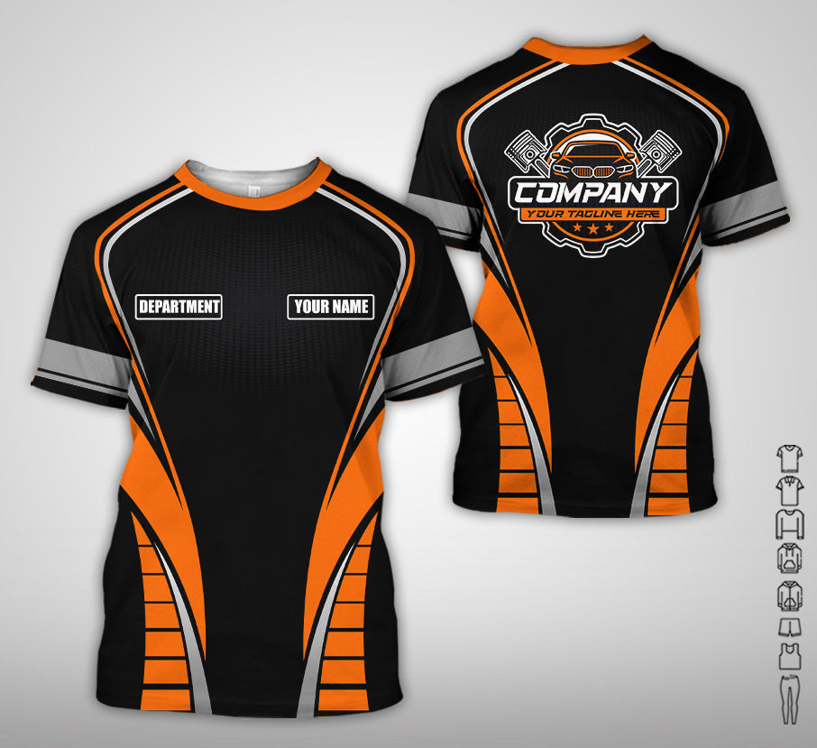 Personalized Mechanic 3D Print Shirt, Orange Mechanic Work Shirt, Gift Idea for Auto Technicians, Comfortable Fit for Men and Women