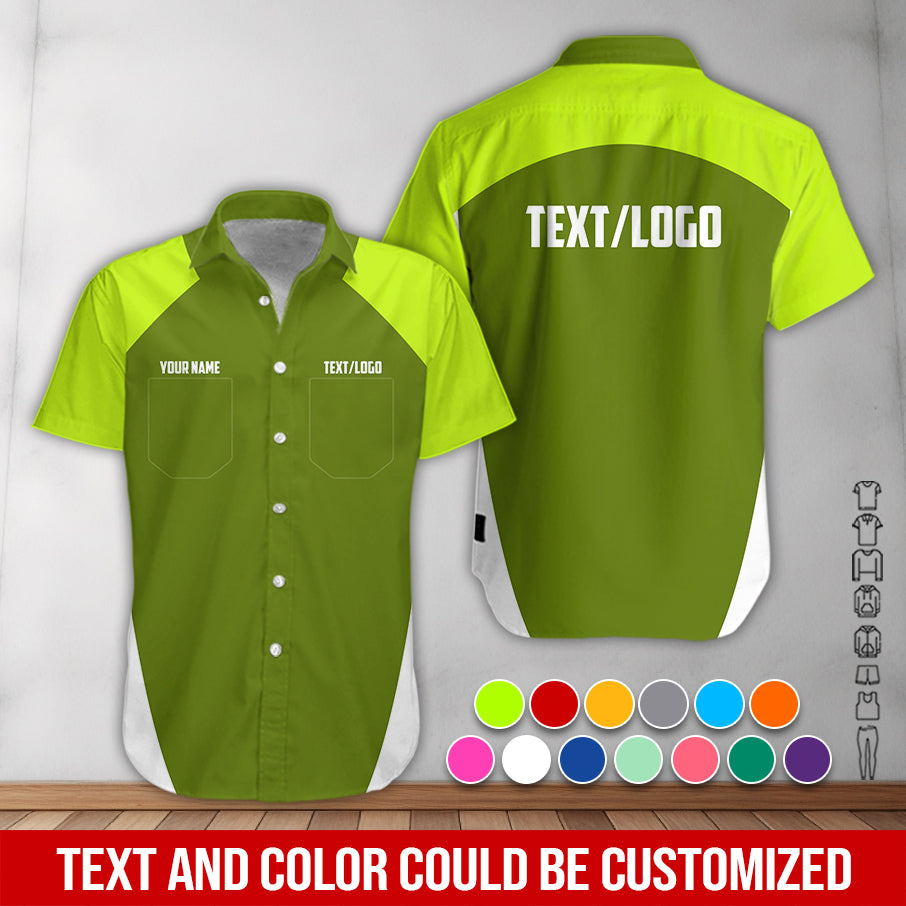 Custom Name Mechanic Shirt in Yellow Green, Printed Pocket Shirt, Unisex Work Shirt for Car Technicians, Great Gift for Him, Available in Sizes S to 5XL