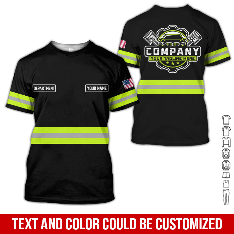Custom Mechanic Shirt, Gift for Car Lovers, Husband, or Boyfriend, Unisex Fit for Men and Women, Classic Yellow Green Shirt