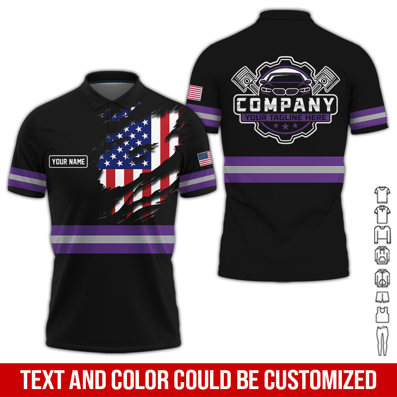 Personalized Auto Technician Shirt in Purple, Custom Name Printed, Gift for Boyfriend, Husband, or Dad Who Loves Working on Cars