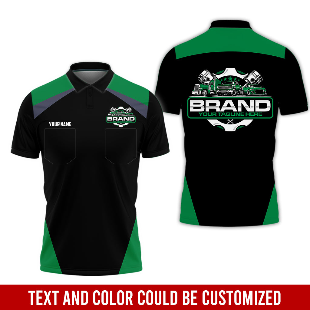 Personalized Mechanic Uniform for Men, 3D Printed Pocket Shirt for Auto Technicians, Green Color, Great Gift for Car Guys