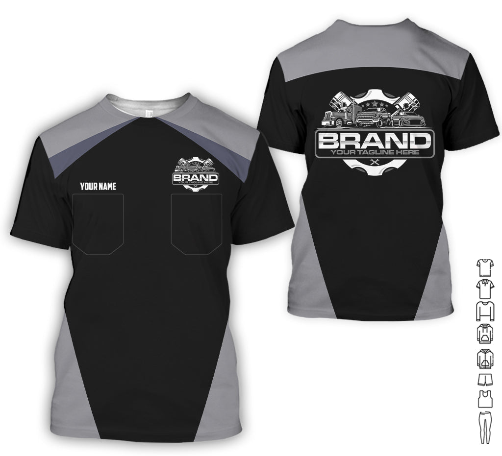 Personalized Mechanic Uniform for Men, 3D Printed Pocket Shirt for Auto Technicians, Gray Color, Great Gift for Car Guys