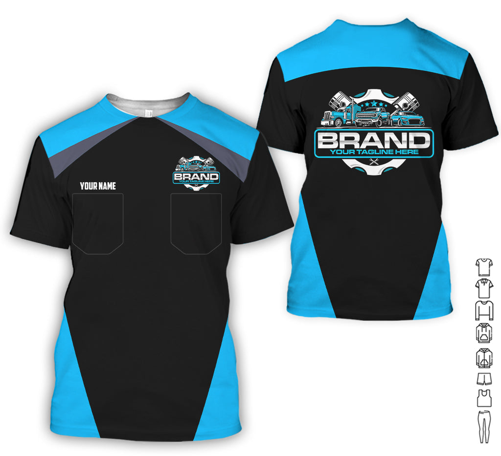 Personalized Mechanic Uniform for Men, 3D Printed Pocket Shirt for Auto Technicians, Blue Color, Great Gift for Car Guys