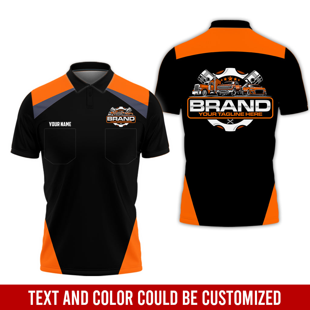 Personalized Mechanic Uniform for Men, 3D Printed Pocket Shirt for Auto Technicians, Orange Color, Great Gift for Car Guys