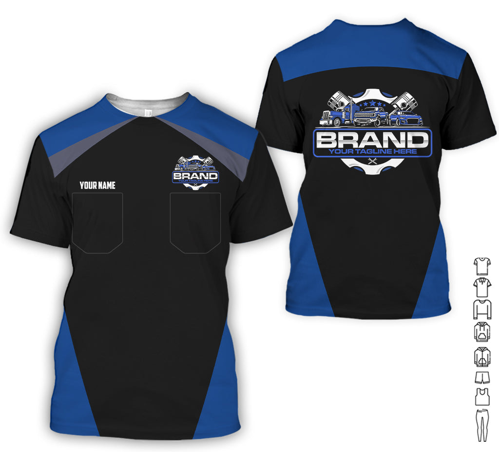 Personalized Mechanic Uniform for Men, 3D Printed Pocket Shirt for Auto Technicians, Navy Color, Great Gift for Car Guys