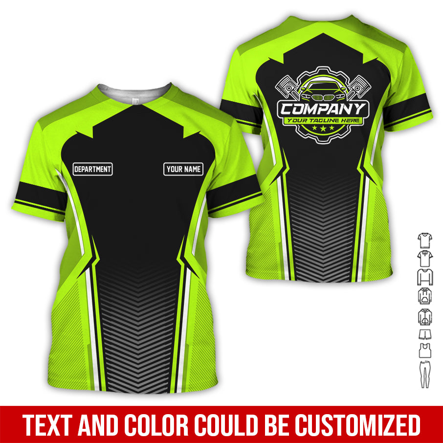 Personalized Mechanic Uniform, Green Yellow Shirt for Technicians, Comfortable Workwear for Men, Great Gift for Father’s Day, Birthday, or Husband