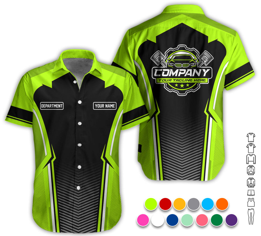 Personalized Mechanic Uniform, Green Yellow Shirt for Technicians, Comfortable Workwear for Men, Great Gift for Father’s Day, Birthday, or Husband