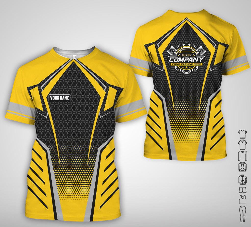 Custom Mechanic Work Shirt with Name, Gift for Technicians and Car Guys, Mechanic Shirt In Yellow, Sizes S to 5XL