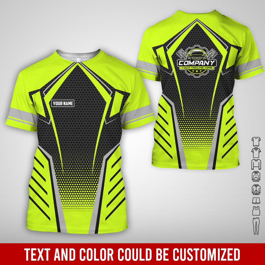 Custom Mechanic Work Shirt with Name, Gift for Technicians and Car Guys, Mechanic Shirt In Green Yellow, Sizes S to 5XL