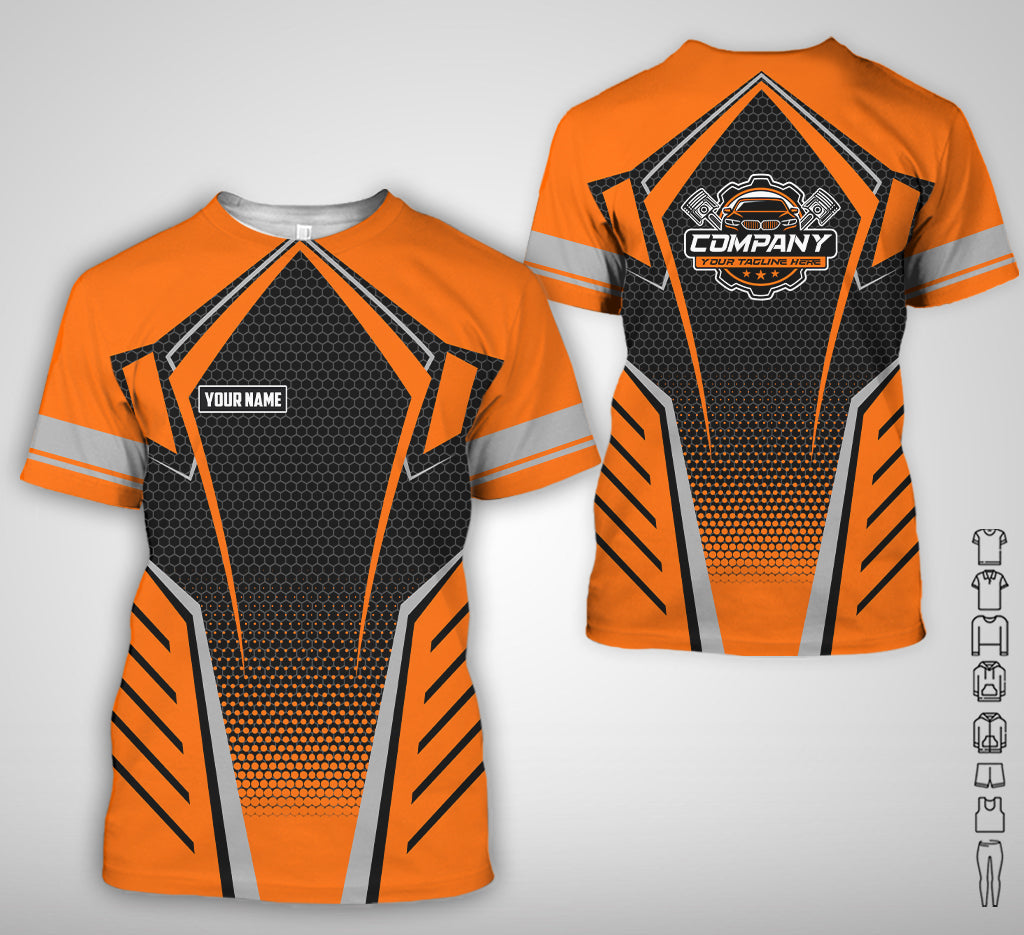 Custom Mechanic Work Shirt with Name, Gift for Technicians and Car Guys, Mechanic Shirt In Orange, Sizes S to 5XL